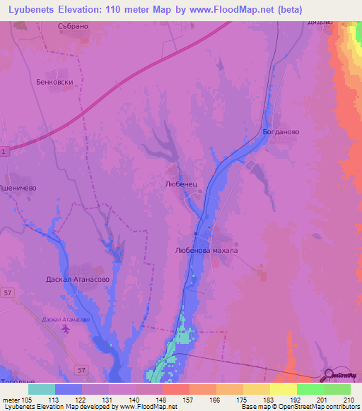 Lyubenets,Bulgaria Elevation Map