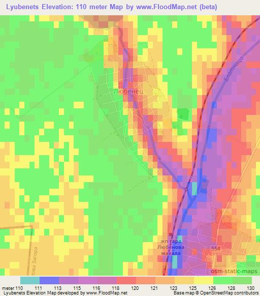 Lyubenets,Bulgaria Elevation Map