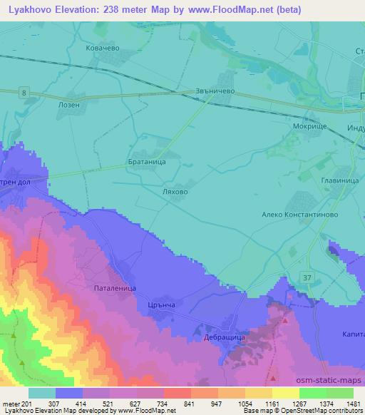 Lyakhovo,Bulgaria Elevation Map