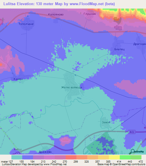 Lulitsa,Bulgaria Elevation Map