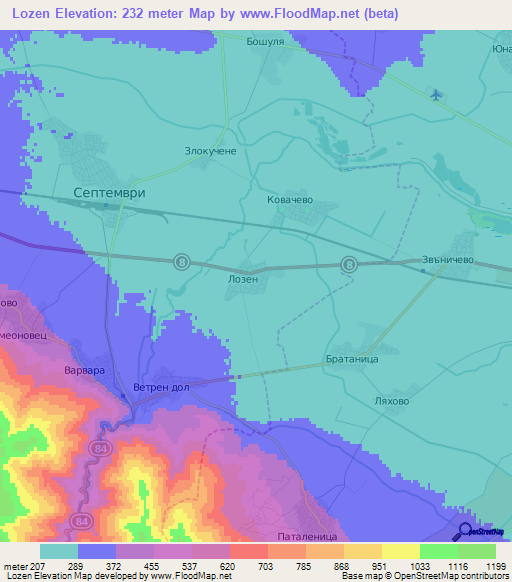 Lozen,Bulgaria Elevation Map