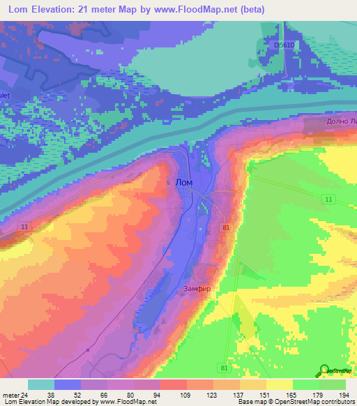 Lom,Bulgaria Elevation Map