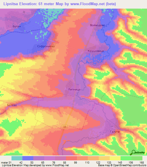 Lipnitsa,Bulgaria Elevation Map