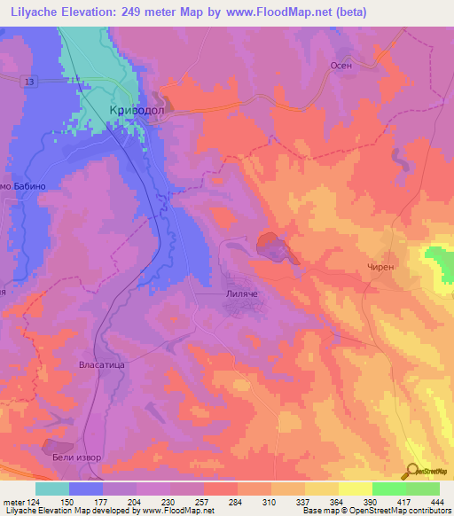 Lilyache,Bulgaria Elevation Map