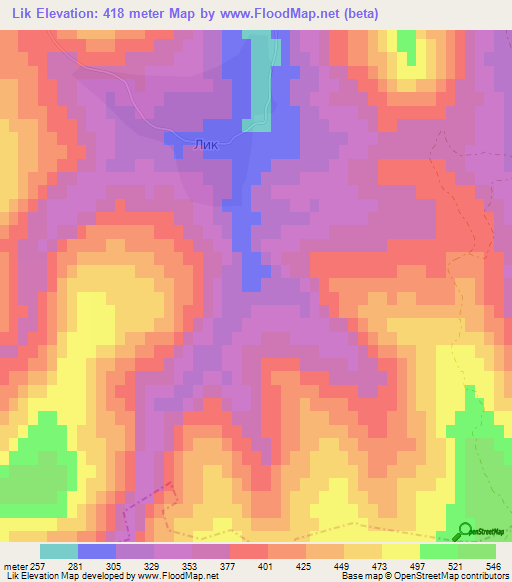 Lik,Bulgaria Elevation Map