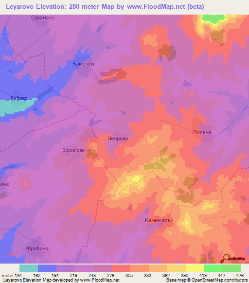 Leyarovo,Bulgaria Elevation Map