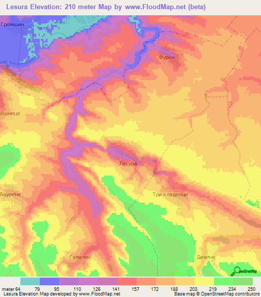 Lesura,Bulgaria Elevation Map