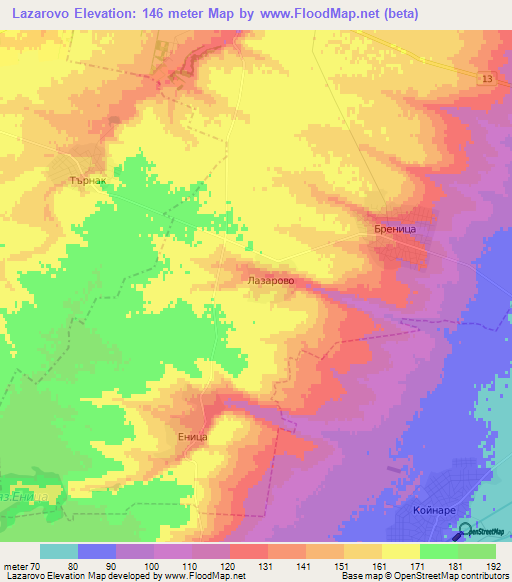 Lazarovo,Bulgaria Elevation Map