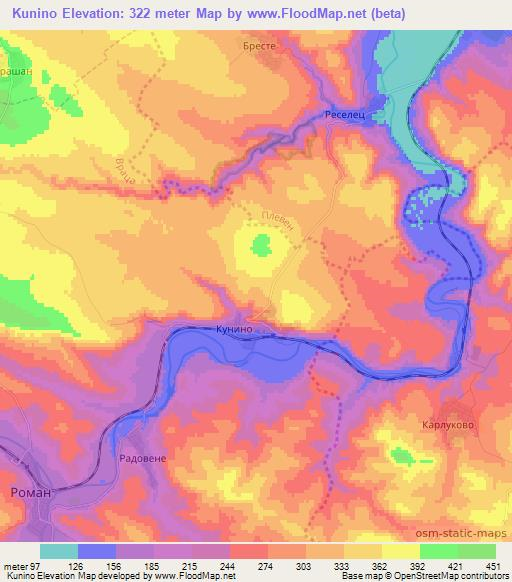 Kunino,Bulgaria Elevation Map