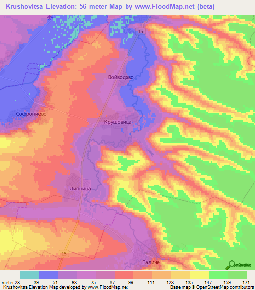 Krushovitsa,Bulgaria Elevation Map