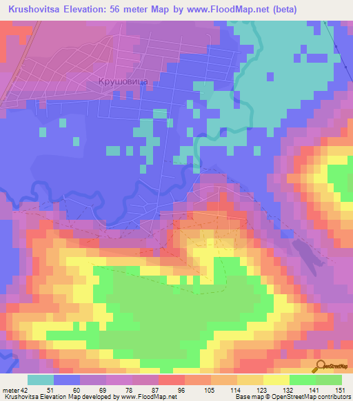 Krushovitsa,Bulgaria Elevation Map