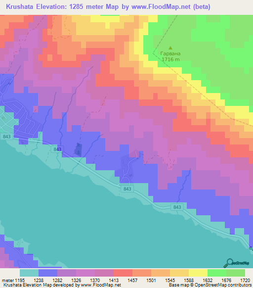 Krushata,Bulgaria Elevation Map