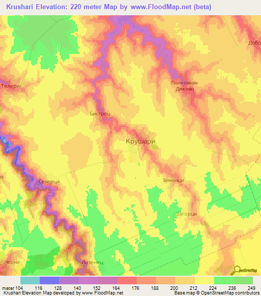 Krushari,Bulgaria Elevation Map