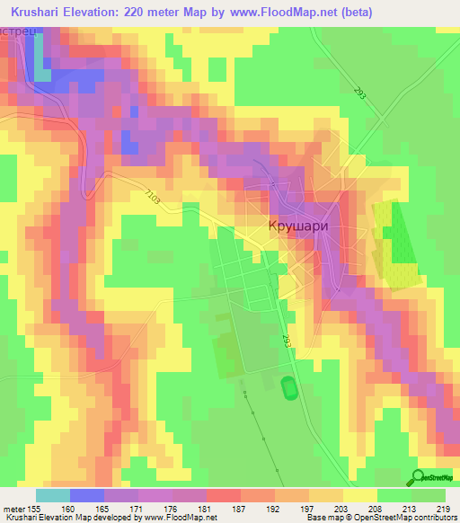 Krushari,Bulgaria Elevation Map