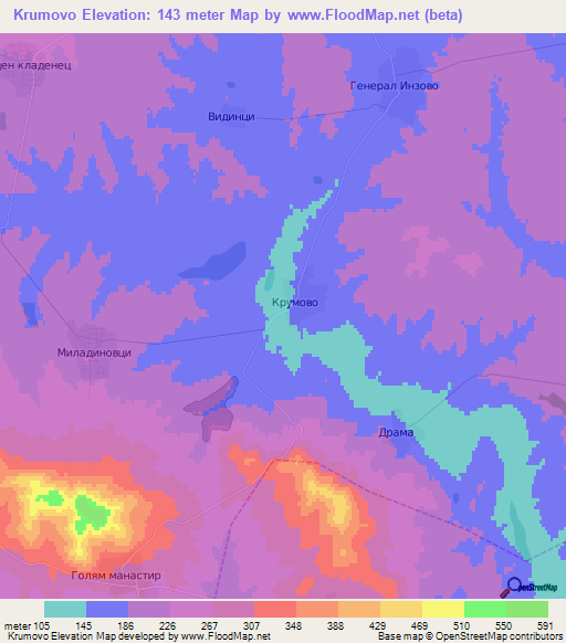 Krumovo,Bulgaria Elevation Map