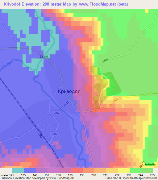 Krivodol,Bulgaria Elevation Map