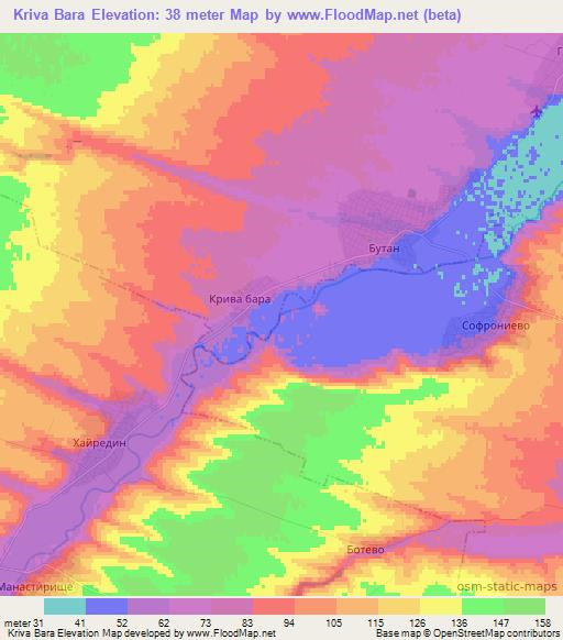 Kriva Bara,Bulgaria Elevation Map