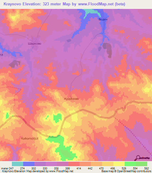 Kraynovo,Bulgaria Elevation Map