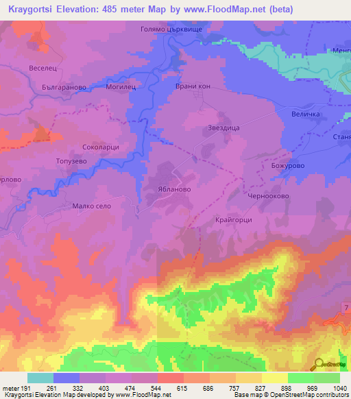 Kraygortsi,Bulgaria Elevation Map