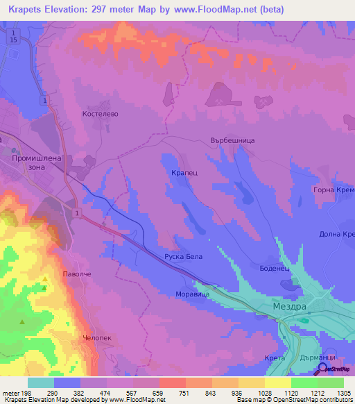 Krapets,Bulgaria Elevation Map