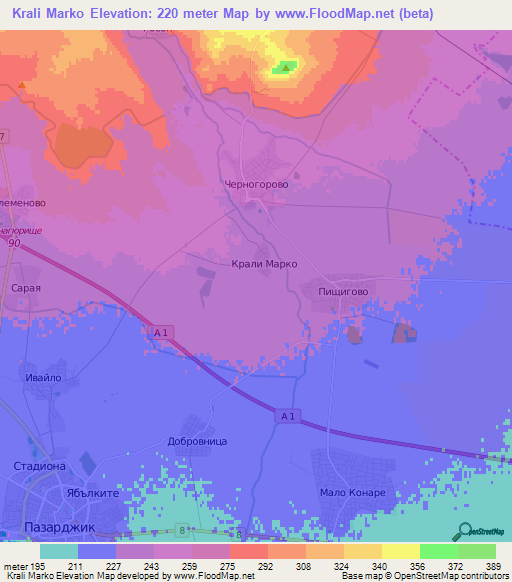 Krali Marko,Bulgaria Elevation Map