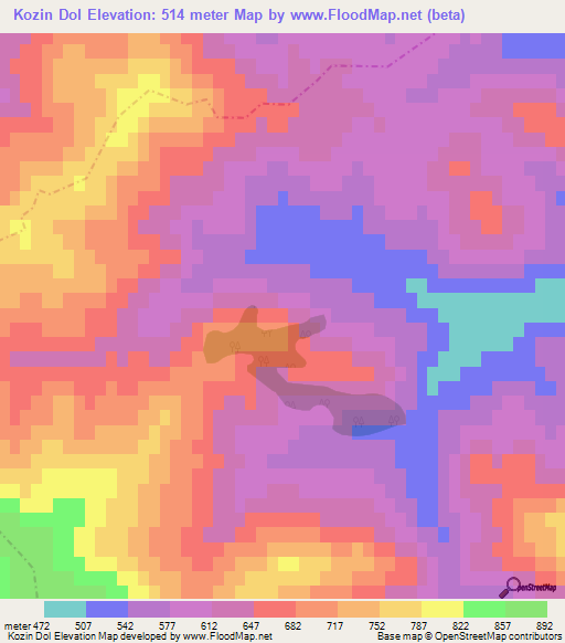 Kozin Dol,Bulgaria Elevation Map