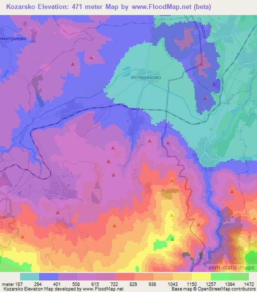 Kozarsko,Bulgaria Elevation Map