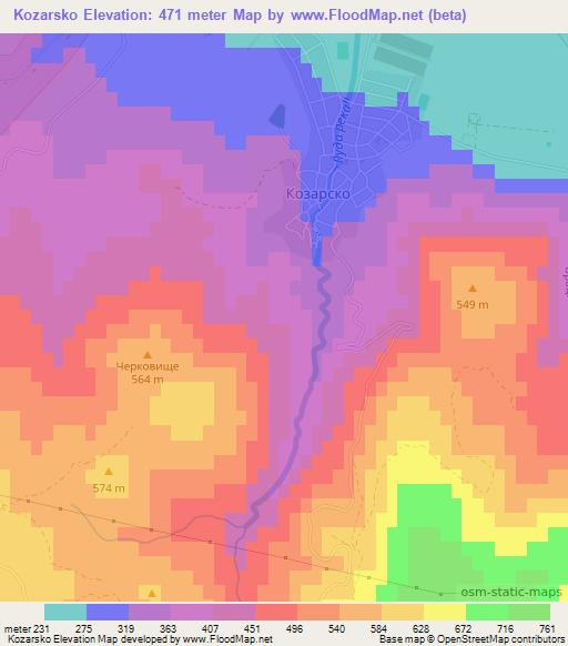 Kozarsko,Bulgaria Elevation Map