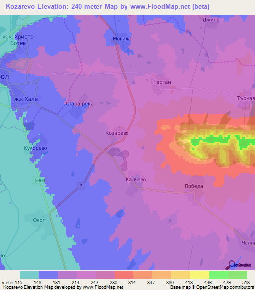 Kozarevo,Bulgaria Elevation Map