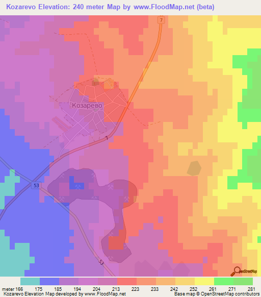 Kozarevo,Bulgaria Elevation Map