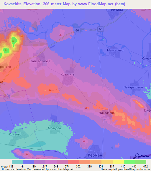 Kovachite,Bulgaria Elevation Map