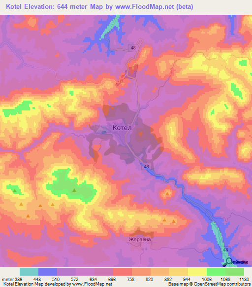 Kotel,Bulgaria Elevation Map