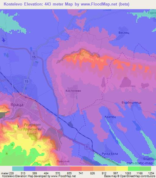 Kostelevo,Bulgaria Elevation Map