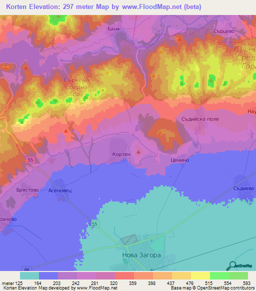 Korten,Bulgaria Elevation Map