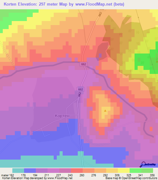 Korten,Bulgaria Elevation Map