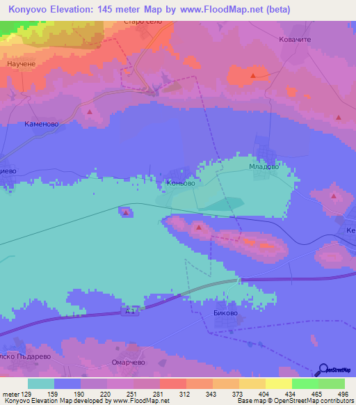 Konyovo,Bulgaria Elevation Map