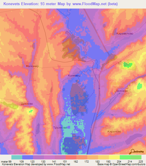 Konevets,Bulgaria Elevation Map