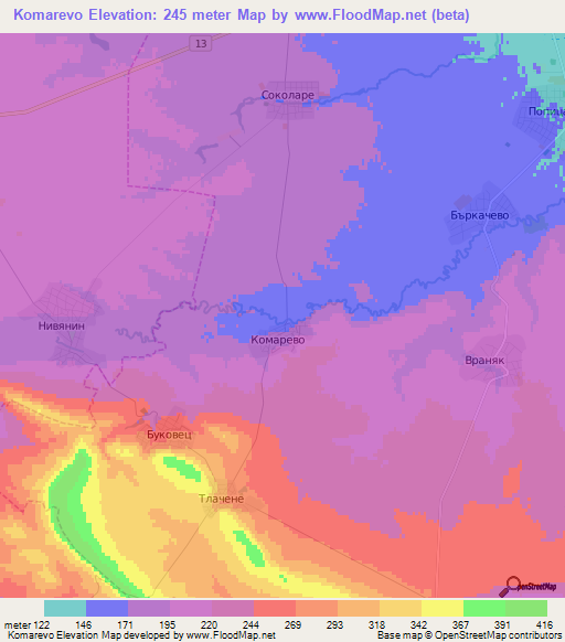 Komarevo,Bulgaria Elevation Map