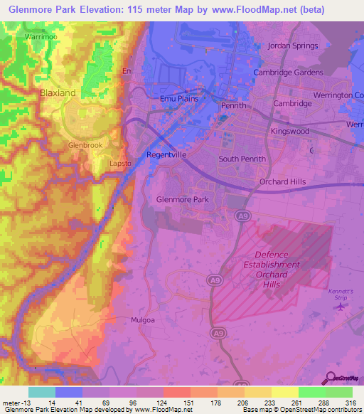 Glenmore Park,Australia Elevation Map