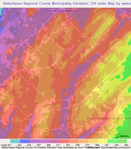 Bellechasse Regional County Municipality,Canada Elevation Map