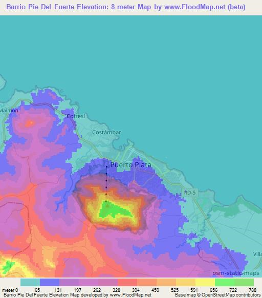 Barrio Pie Del Fuerte,Dominican Republic Elevation Map