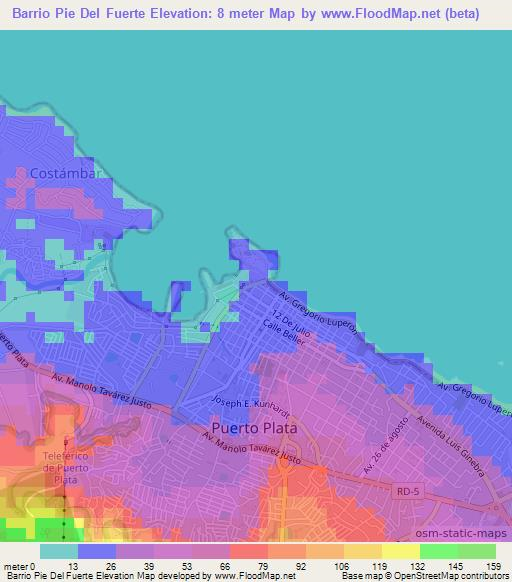 Barrio Pie Del Fuerte,Dominican Republic Elevation Map