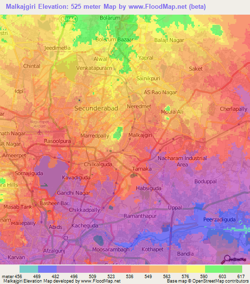 Malkajgiri,India Elevation Map