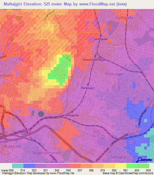 Malkajgiri,India Elevation Map