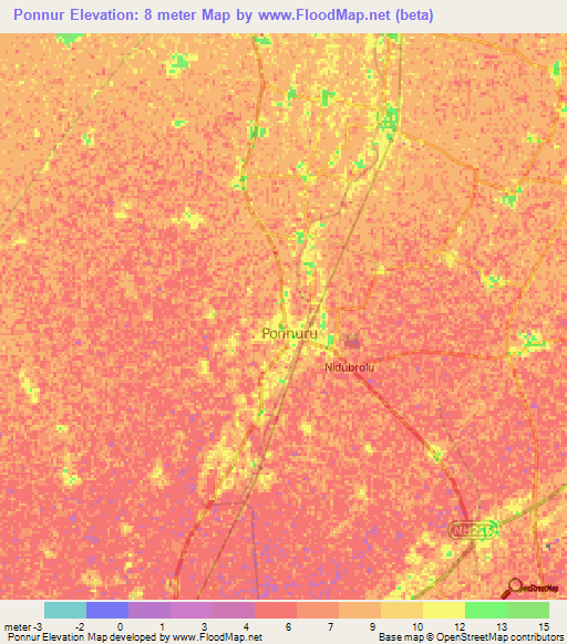 Ponnur,India Elevation Map