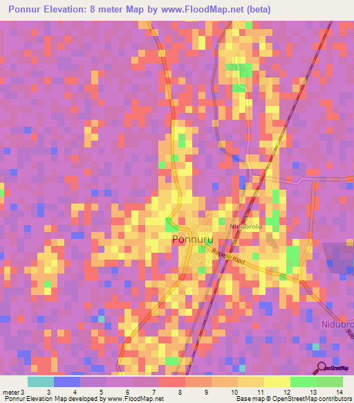 Ponnur,India Elevation Map