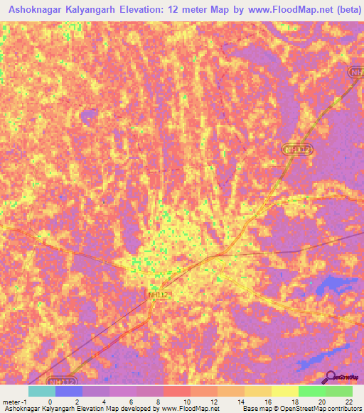 Ashoknagar Kalyangarh,India Elevation Map