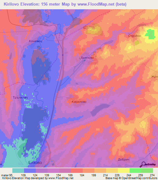 Kirilovo,Bulgaria Elevation Map