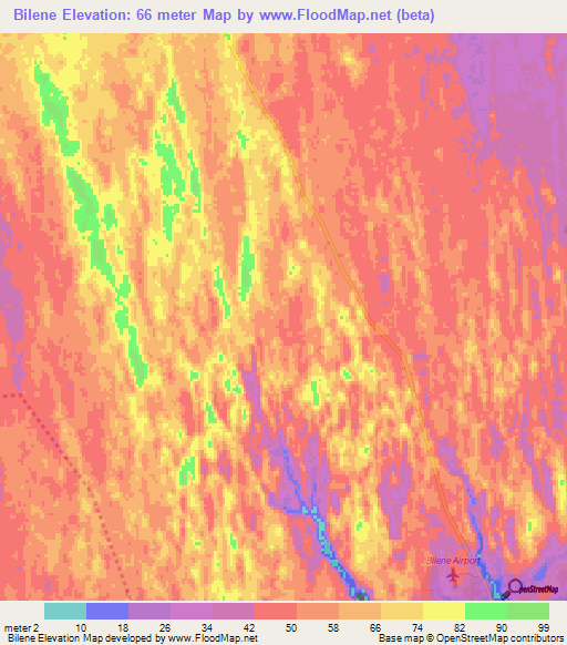 Bilene,Mozambique Elevation Map