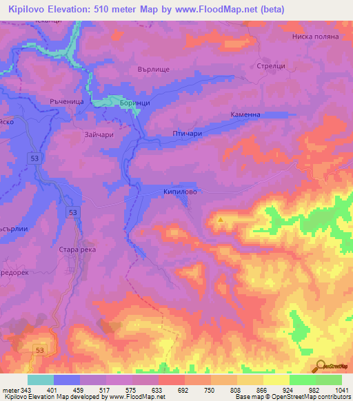 Kipilovo,Bulgaria Elevation Map